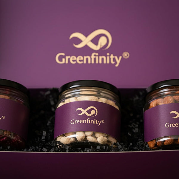 GreenFinity Premium Dry Fruits Gift Box 600g | 200g Each of Almonds, Cashews & Cranberries