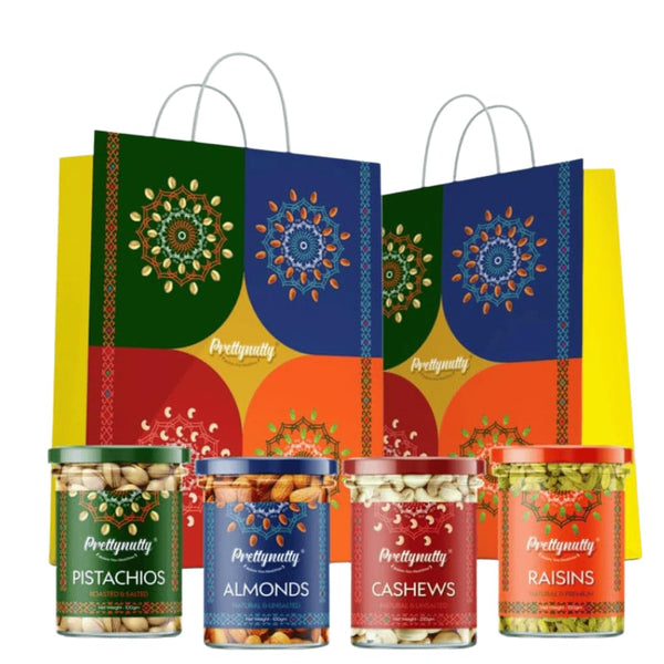 PrettyNutty Diwali Dry Fruits Gift 400g (Almonds, Cashews, Pistachios, Raisins-100 Each)