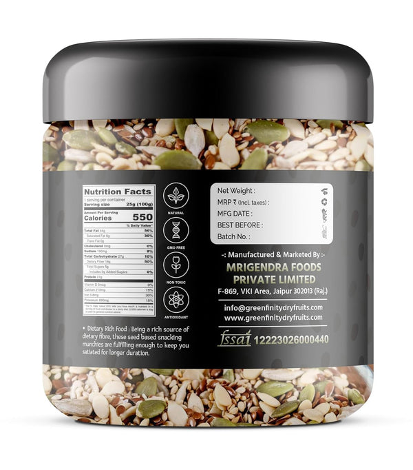 GreenFinity Healthy Raw Mix Seeds- Pumpkin, Sunflower, Watermelon, Chia Flax Seeds (250g)