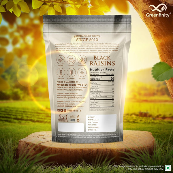 GreenFinity Premium Afghani Seedless Black Raisins - 1Kg