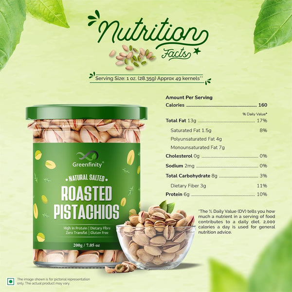 GreenFinity Fresh Whole Roasted Salted Pistachios 200g (Pack of 2)
