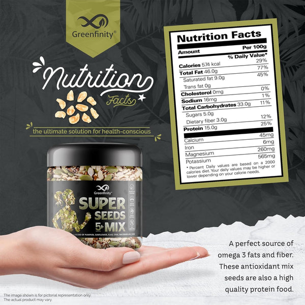 GreenFinity Healthy Raw Mix Seeds- Pumpkin, Sunflower, Watermelon, Chia Flax Seeds (250g)