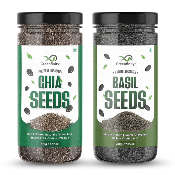GreenFinity Healthy Seeds Combo- Chia Seed -175gBasil Seeds - 200g (Pack of 2)