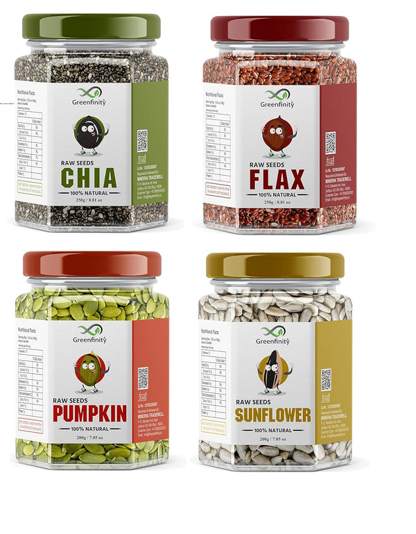 GreenFinity Healthy Seeds Combo- Pumpkin, Sunflower, 200g, Chia Flax Seeds 250g (Pack of 4)