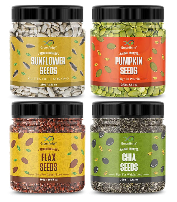 GreenFinity Healthy & Tasty Pumpkin, Sunflower - 250g, Flax , Chia - 300g