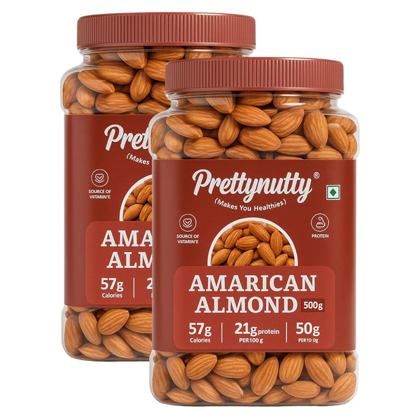 PrettyNutty American Almonds– 500g (Pack of 2)