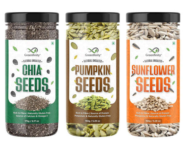 GreenFinity Healthy Seeds Combo Pack- Pumpkin-Sunflower-150g, Chia Seeds-175g