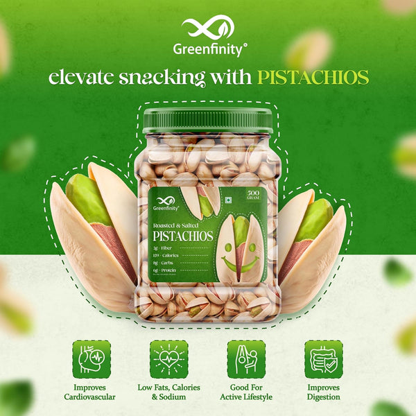 GreenFinity Fresh Whole Roasted Salted Pistachios - 500g (Pack of 2)