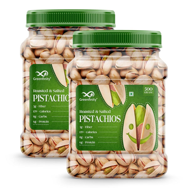 GreenFinity Fresh Whole Roasted Salted Pistachios - 500g (Pack of 2)