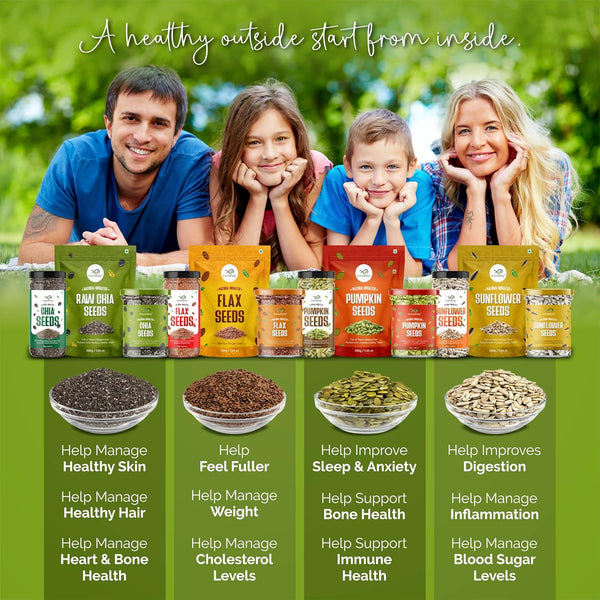 GreenFinity Healthy Seeds Combo- Pumpkin, Sunflower, Watermelon (150g), Chia and Flax Seeds 175g (Pack of 5)