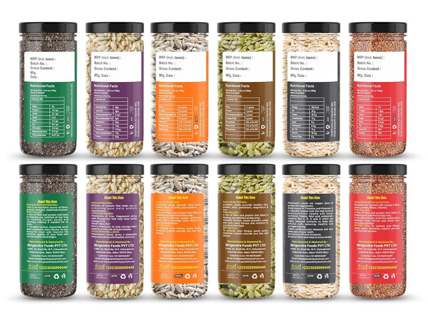 GreenFinity 950 gram Raw Seed Combo Nutrient-Packed Chia, Flax, Pumpkin, Sunflower, Watermelon & Muskmelon (Pack of 6)
