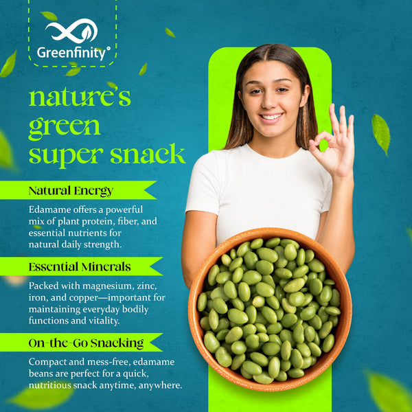 Greenfinity Roasted Edamame 250g | High Protein Vegan Snack | Roasted Not Fried Soybeans | Healthy Crunchy Diet Snack for Gym, Weight Loss & Office | Premium Plant Protein