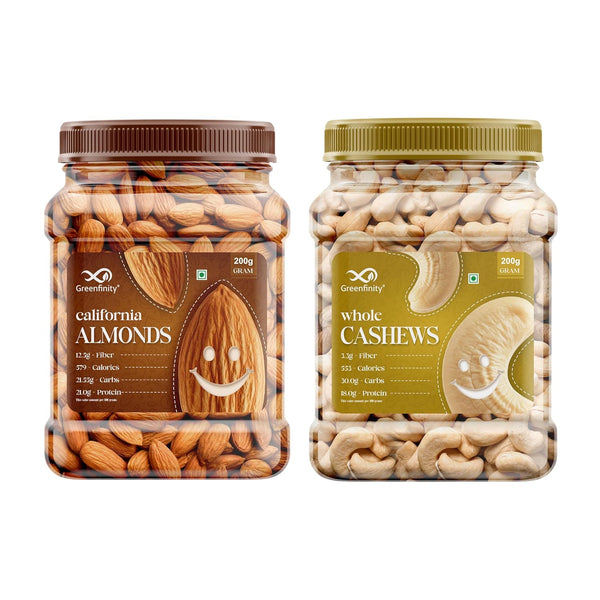GreenFinity Almonds & Cashews 200g 100% Natural Healthy Snack, Gourmet Dry Fruits Gift Pack