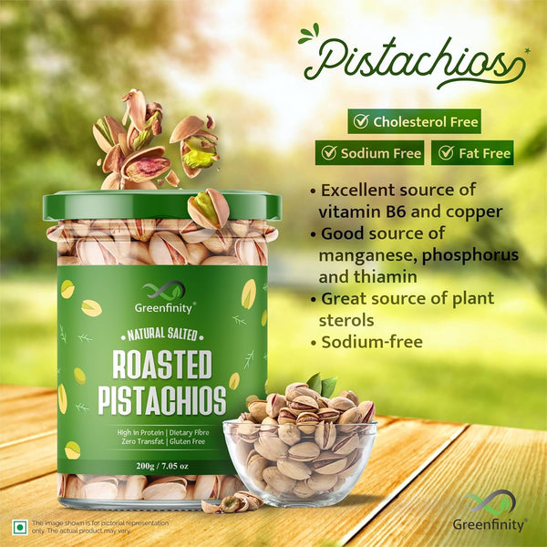 GreenFinity Fresh Whole Roasted Salted Pistachios 200g (Pack of 2)